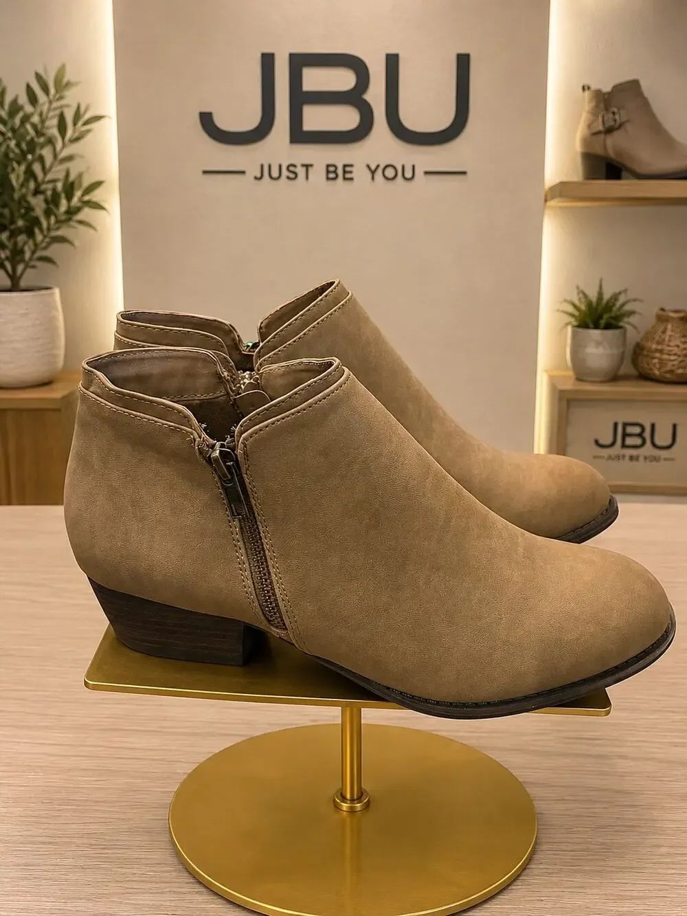NIB JBU Triumph Taupe Ankle Booties Women’s Size 11 Side Zip Comfort